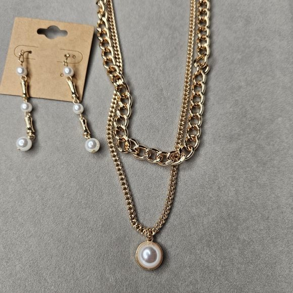 MixIt Gold Tone Pearl Double Strand Necklace & Earrings Fashion Jewelry Set NWT - Picture 1 of 7